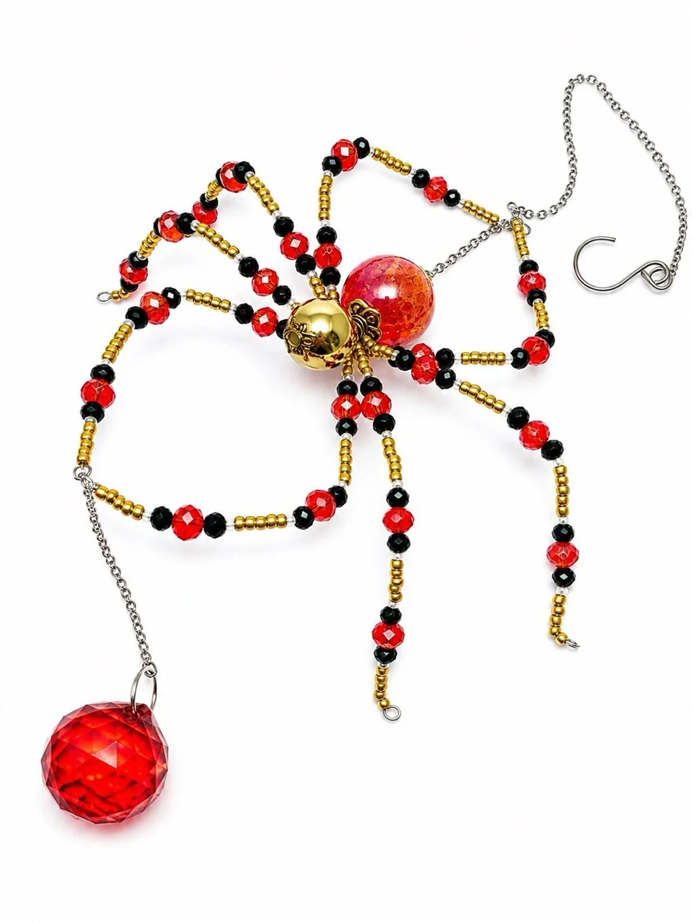 Red & Gold Crystal Beaded Spider Sun Catcher